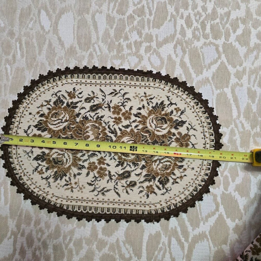 Set Of 2 Oval Vintage Tapestry Table Runner Gobelin Flower Pattern Off White - Picture 8 of 10